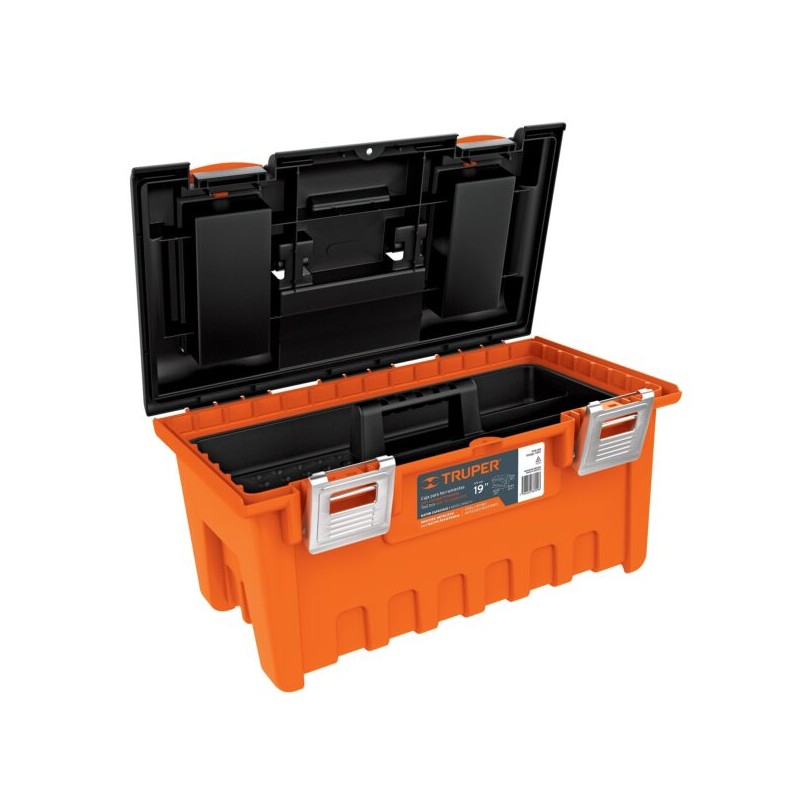 Caja Plástica 19? C/Compartimentos, Naranja, Broche Metálico