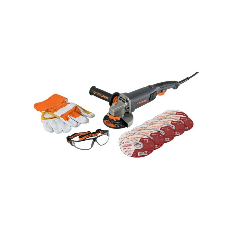 Esmeriladora Ind 4-1/2? 950W c/discos, lentes y guantes