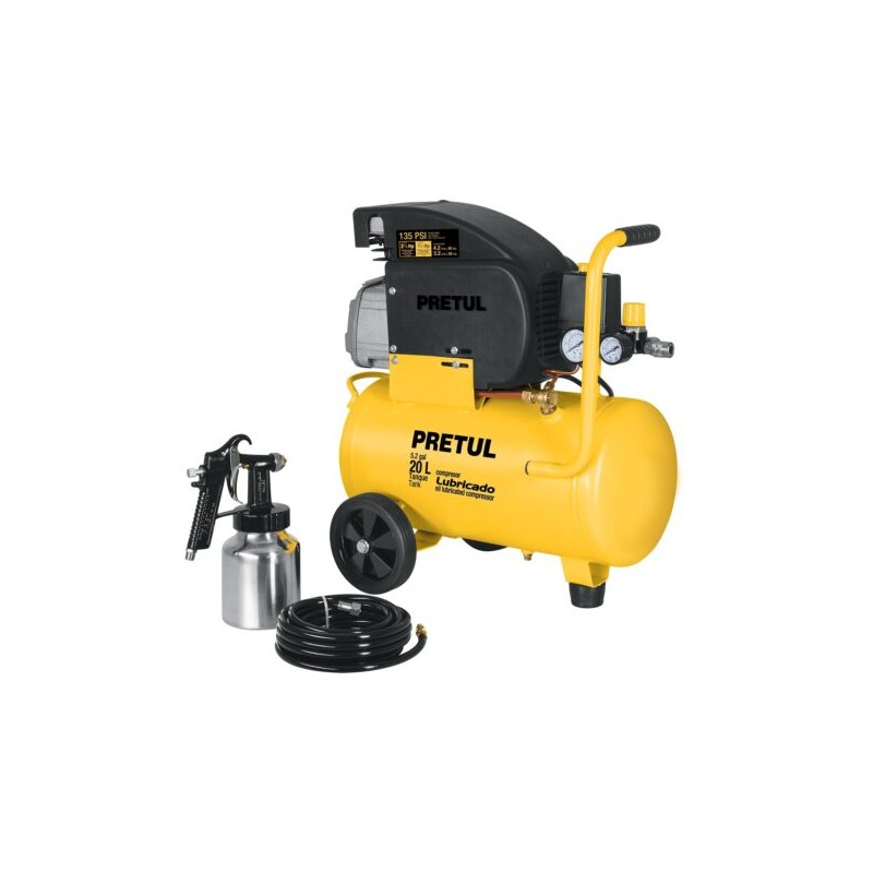 Kit, Compresor 20 L ,3-1/2 HP,Manguera PVC y Pistola