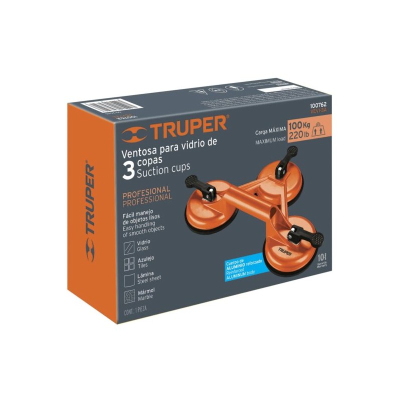 Ventosa de aluminio para vidrio, 3 copas